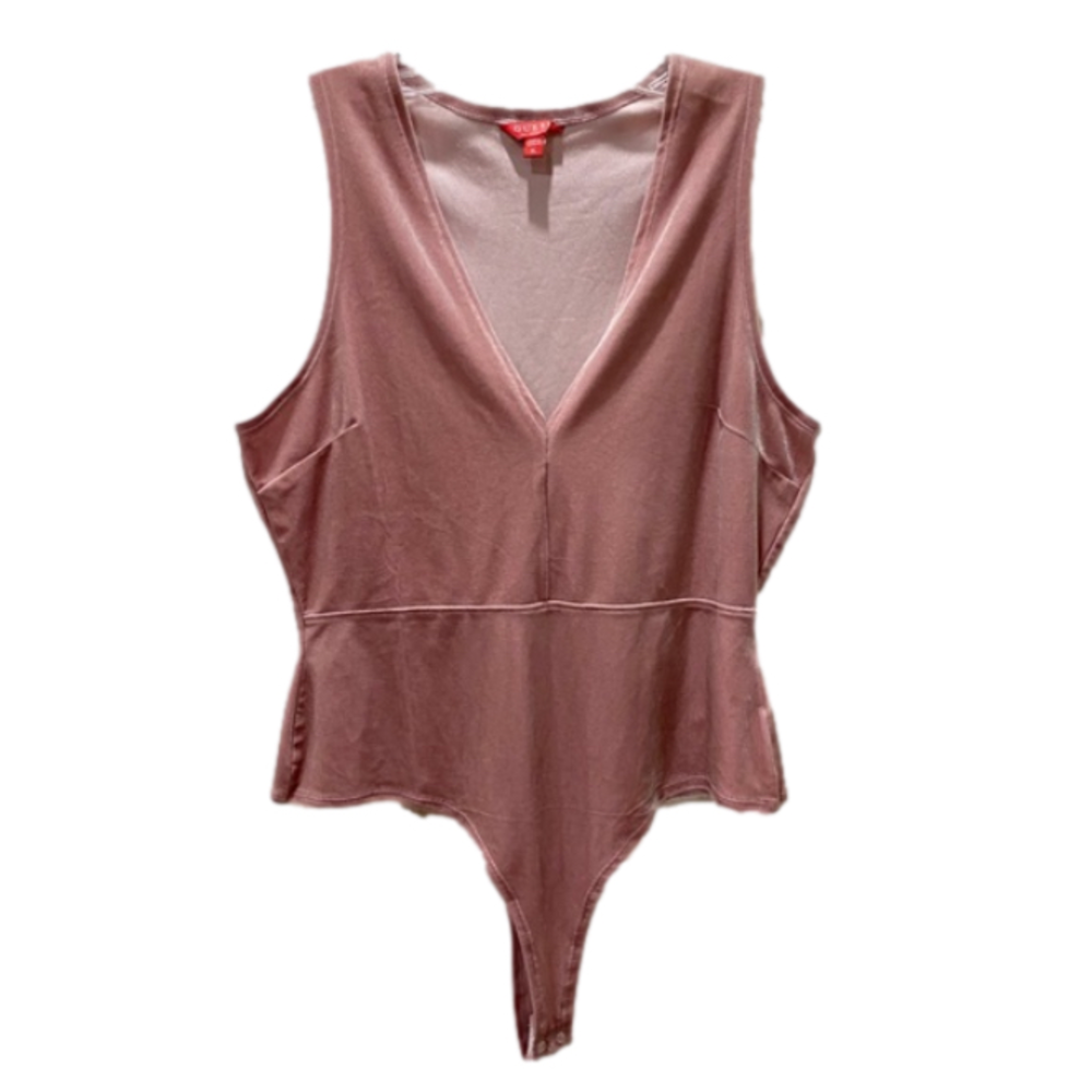 Guess Crushed Velvet Dusty‎ Pink Plunging Neckline Bodysuit Size XL